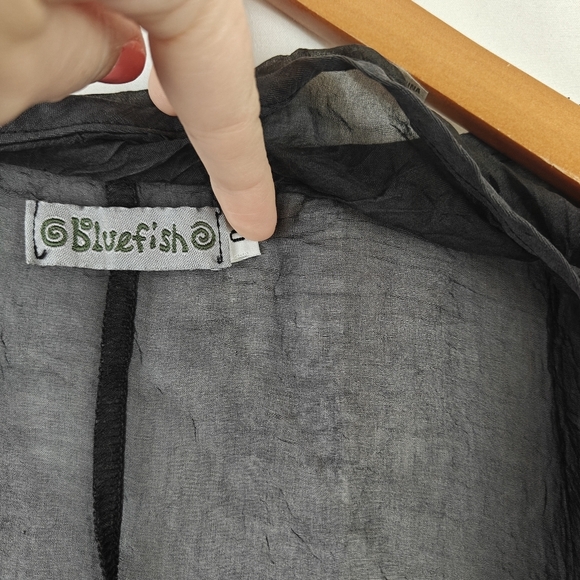 VTG Blue Fish Mesh Silk Navy Blue Boho Blouse Size 0 Women's - Picture 10 of 15